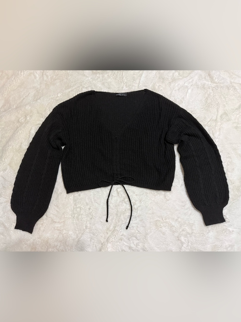 Black Drawstring Crop Sweater Knit Top Size Small
